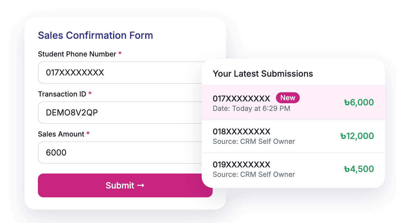 Sales confirmation form, close-up